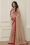 STUNNING NUDE SHADE SHIMMER BEIGE READY MADE SAREE - Asian Party Wear