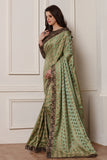 ZACS-611 OLIVE GREEN MEHDNI WEAR READY MADE SAREE - Asian Party Wear