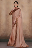 ZACS-605 BEIGE BEAUTIFUL BROCADE BLOUSE INDIAN PARTY WEAR SAREE - Asian Party Wear