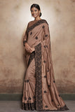 ZACS-602 BROWN LACE BORDER WEDDING WEAR READY MADE INDIAN SAREE - Asian Party Wear