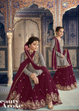 ZMR-6901 Dashing Grey and Plum Indian Pakistani Party Wear Mother and Daughter Eid Dress ( 4 weeks delivery) - Asian Party Wear