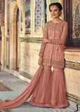 CORAL PEACH INDIAN PAKISTAN WEDDING MOTHER DAUGHTER GHARARA DRESS (4 weeks delivery) - Asian Party Wear