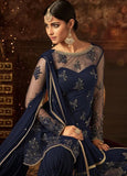 NAVY BLUE INDIAN WEDDING GHARARA SEMI STITCHED SUIT ( DELIVERY IN 2 WEEKS ) - Asian Party Wear