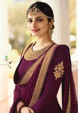 7175 PLUM GEORGETTE LONG ANARKALI WEDDING STYLE GOWN - Asian Party Wear