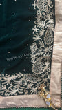 Green Embroidered Winter Shawl in Micro Velvet - Asian Party Wear