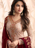 Beige Indian Pakistani Designer Churidar Suit - Asian Party Wear