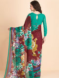 ACS-05 RAMA GREEN FLORAL PRINTED FULL SLEEVE BLOUSE UNSTITCHED SAREE - Asian Party Wear