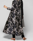 NAVY BLUE FLORAL JACQUARD BROCADE INDIAN DRESS - Asian Party Wear