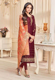 Maroon Straight Indian Party Wear Churidar Suit - Asian Party Wear