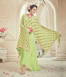 2002 LIME GREEN KESARI GEORGETTE PARTY WEAR SUIT - Asian Party Wear