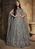 GREY PAKISTANI BRIDAL BRIDESMAID WEDDING ANARKALI DRESS - Asian Party Wear