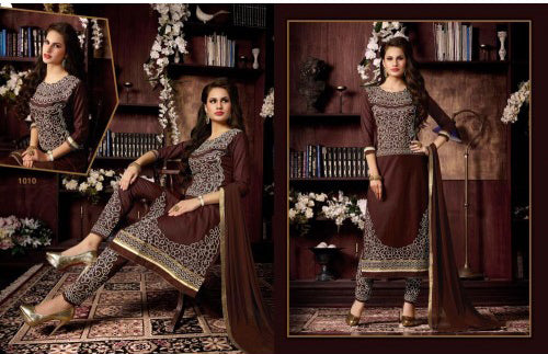 KIYAZA PENTAHOUSE DARK BROWN PURE COTTON SALWAR KAMEEZ SUIT - Asian Party Wear