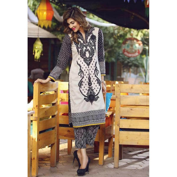 ZEA-D-06 ESHAISHA D-06 BLACK LAWN EMBROIDERED SUMMER WEAR SUIT - Asian Party Wear