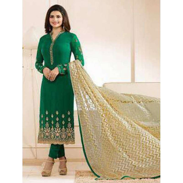 EMERALD GREEN EMBROIDERED PARTY WEAR INDIAN BOLLYWOOD STYLE SALWAR SUIT - Asian Party Wear