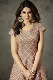 BEIGE AND WINE INDIAN EMBELLISHED ANARKALI DRESS - Asian Party Wear