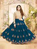 Zareen Kahn Beige and Teal Blue Anarkali Suit - Asian Party Wear