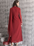 STUNNING MAROON LONG LINE SLIT STYLE READY MADE DRESS - Asian Party Wear