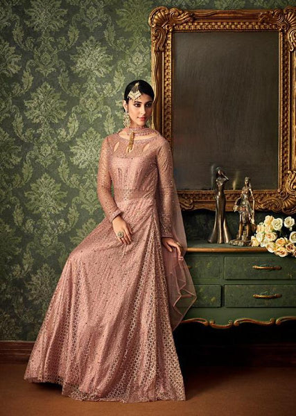 Ash Rose Pink Indian Wedding Party Bridesmaid Designer Gown - Asian Party Wear