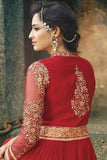 7108 FIESTA RED AAFREEN DESIGNER ANARKALI STYLE SUIT - Asian Party Wear