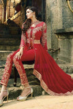 7108 FIESTA RED AAFREEN DESIGNER ANARKALI STYLE SUIT - Asian Party Wear