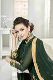 DARK GREEN FLOOR LENGTH ANARKALI GOWN - Asian Party Wear