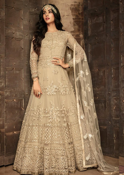 BEIGE INDIAN PAKISTANI BRIDAL AND BRIDESMAID WEDDING GOWN - Asian Party Wear