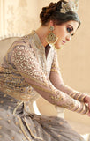 SPECTACULAR SMOKE GREY INDIAN & PAKISTANI DESIGNER PARTY AND WEDDING WEAR FANCY ANARKALI GOWN - Asian Party Wear