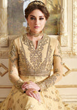 GOLDEN CREAM INDIAN & PAKISTANI DESIGNER PARTY AND WEDDING WEAR FANCY ANARKALI GOWN - Asian Party Wear