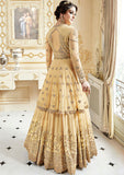 GOLDEN CREAM INDIAN & PAKISTANI DESIGNER PARTY AND WEDDING WEAR FANCY ANARKALI GOWN - Asian Party Wear