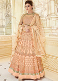 ENIGMATIC PEACH INDIAN & PAKISTANI DESIGNER PARTY AND WEDDING WEAR FANCY LEHENGA - Asian Party Wear