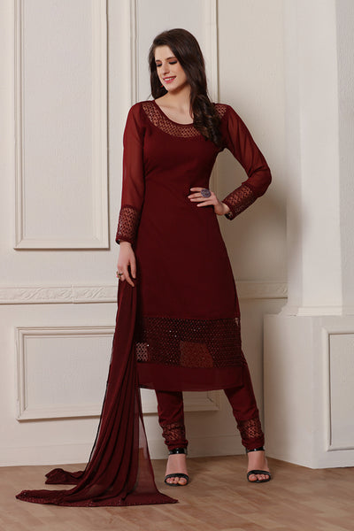 BERRY RED GEORGETTE DESIGNER READY MADE SALWAR SUIT - Asian Party Wear