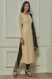 BEIGE AND BLACK STRAIGHT CUT READY MADE PAKISTANI STYLE SALWAR SUIT - Asian Party Wear