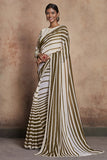 ZACS-725 CREAM AND MEHNDI INDIAN DESIGNER PARTY WEAR READY MADE SAREE - Asian Party Wear