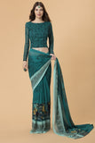 RAMA GREEN BOLD PRINTED SAREE - Asian Party Wear