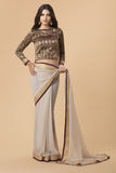 ZACS-719 SILVER GREY PARTY WEAR BROCADE BLOUSE SAREE - Asian Party Wear