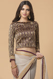 ZACS-719 SILVER GREY PARTY WEAR BROCADE BLOUSE SAREE - Asian Party Wear