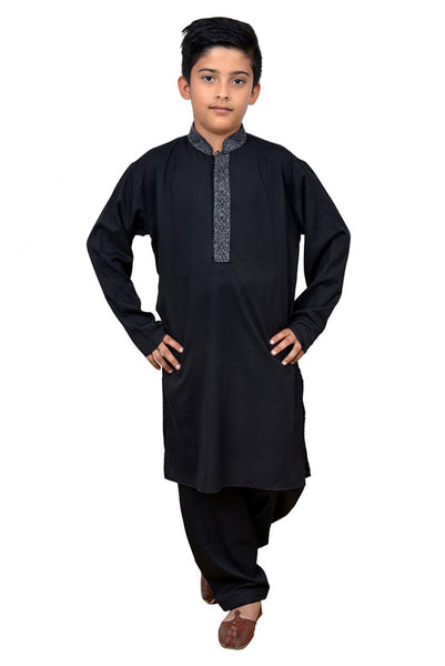 ZBAC-01 BLACK POLYESTER READY MADE BOYS WEAR SHALWAR KAMEEZ - Asian Party Wear