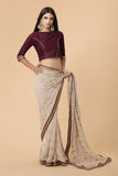 ZACS-51 BEIGE MAROON DESIGNER PARTY SARI - Asian Party Wear