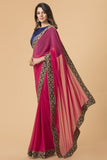 ZACS-716 RANI PINK AND NAVY BLUE BLOUSE BOLLYWOOD STYLE READY MADE SAREE - Asian Party Wear