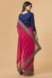 ZACS-716 RANI PINK AND NAVY BLUE BLOUSE BOLLYWOOD STYLE READY MADE SAREE - Asian Party Wear