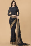 ZACS-715 BLACK GEORGETTE INDIAN READY MADE SAREE - Asian Party Wear