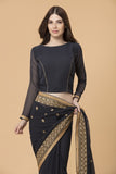 ZACS-715 BLACK GEORGETTE INDIAN READY MADE SAREE - Asian Party Wear