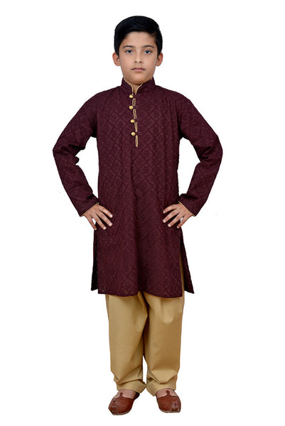 MAROON EMBROIDERED CHIKANKARI KURTA SHALWAR - Asian Party Wear