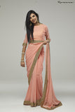 ZACS-734 PEACH PLAIN GEORGETTE READY MADE INDIAN SAREE - Asian Party Wear