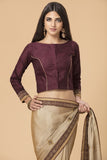 ZACS-714 BEIGE AND PLUM TRADITIONAL INDIAN STYLE SAREE - Asian Party Wear