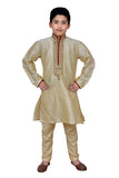 GOLD BEIGE EMBROIDERED KURTA AND PYJAMA BOYS WEAR READY MADE SUIT - Asian Party Wear