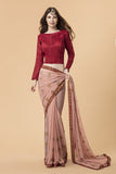 zACS-711 PEACH AND RED GEORGETTE OCCASION WEAR INDIAN SAREE - Asian Party Wear