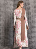 CREAM SOFT PASTEL FLOWER LONG LINE SLIT STYLE SUIT - Asian Party Wear