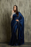 NAVY BLUE & SILVER INDIAN EVENING WEAR READYMADE SAREE - Asian Party Wear