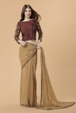 ZACS-709 BEIGE STYLISH SILK BLOUSE INDIAN EVENING WEAR SAREE - Asian Party Wear